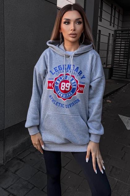 Худі жіноче на флісі сірого кольору з принтом Fashion розмір 46-48 (209623) - Фото 1 Худі жіноче на флісі сірого кольору з принтом Fashion розмір 46-48 (209623) - зображення 1