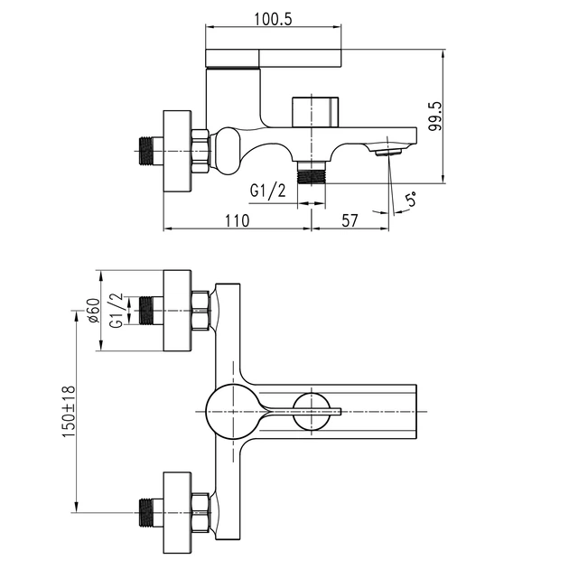 Змішувач для ванни TOPAZ MODERNO TMD-33101-H78A з EURO-перемикачем, душовим комплектом, хром - изображение 8