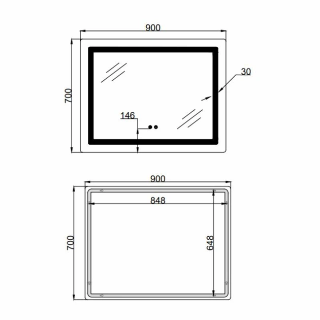 Зеркало Lidz Kubis (KU2) 900х700 с LED-подсветкой Touch, с антизапотеванием, LD78LF90448452 - изображение 2