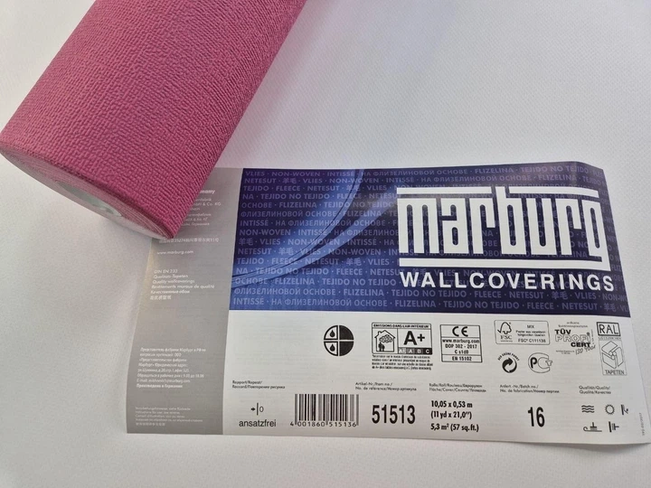 Обои виниловые 10 × 0.53 м Marburg 51513, розовые однотонные для спальни, детской, кухни, прихожей, гостиной - изображение 7