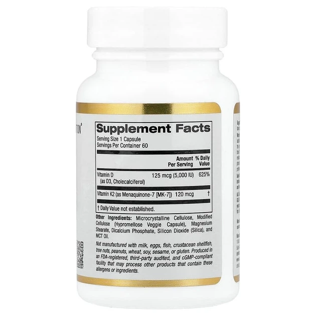 Вітаміни Д3 + К2 California Gold Nutrition Vitamin D3 + K2 60 рослинних капсул - зображення 2