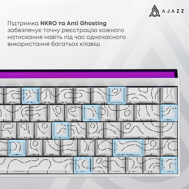 Дротова механічна клавіатура Ajazz NK68 Red switches Side Contour White (NK68-R-S-W) - изображение 12