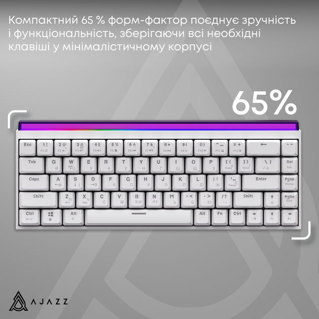 Дротова механічна клавіатура Ajazz NK68 Red switches White (NK68-R-W) - изображение 13