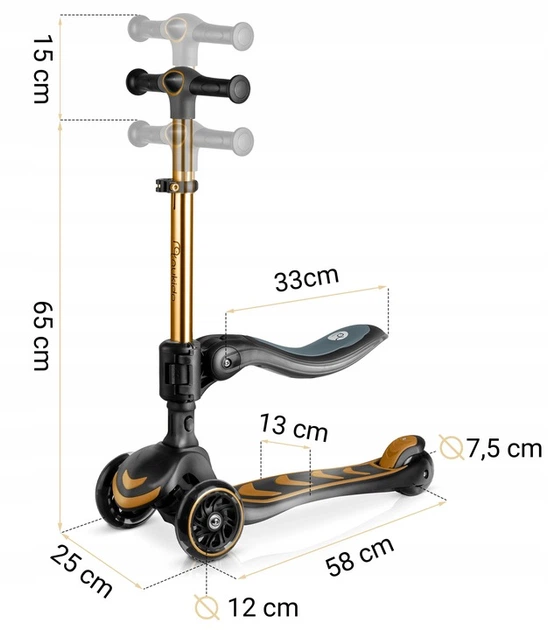 Hulajnoga dziecięca Nukido 765800 Flippo trójkołowa z siedziskiem Złota (5903890630485) - obraz 4