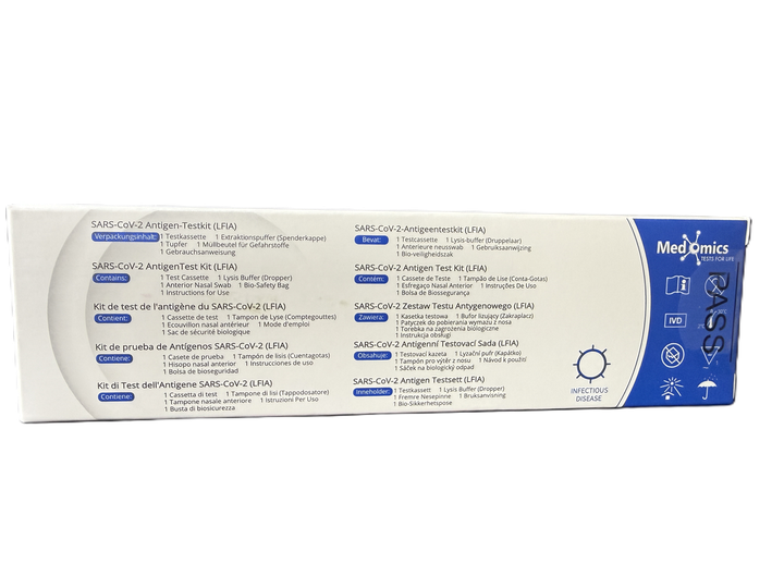 Тест на COVID-19 (ковид) SARS-CoV-2 Antigen LFIA, Самотест назальный мазок 15 мин Medomics, Германия - изображение 2
