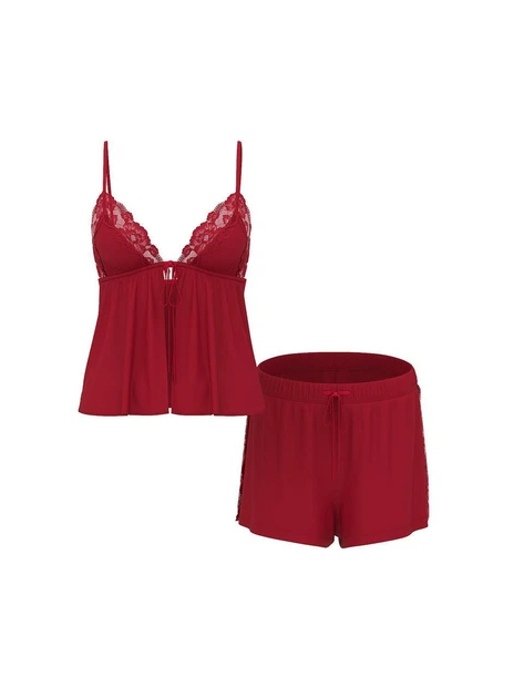 Пижама модал Victoria's Secret (365321193184) SoSoft Lace-Trim Flyaway Cami Set L бордовая - изображение 3