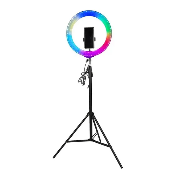 Кольцевая цветная RGB лампа для профессионального освещения со штативом в комплекте 210 см SOFT LIGHT RING 8 цветов 33 см - изображение 2