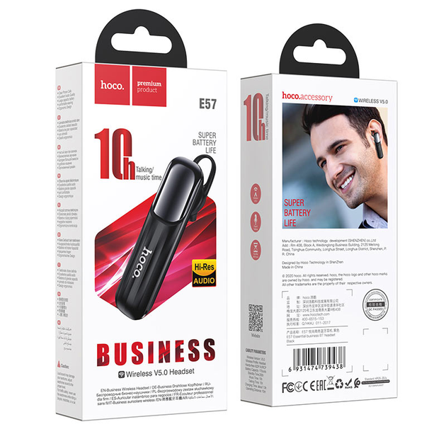 Bluetooth-гарнитура Hoco E57 Essentia Bluetooth Headset (Black) [73929] - изображение 6
