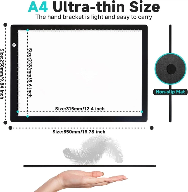 Світловий планшет A4 для малювання та алмазної мозаїки (Light Pad), USB, Регульована яскравість - Фото 2 Світловий планшет A4 для малювання та алмазної мозаїки (Light Pad), USB, Регульована яскравість - зображення 2