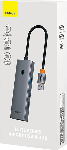 Hub USB Baseus Baseus UltraJoy 3 x USB-A 3.0 + 1 x RJ-45 Grey (6932172630805) - obraz 2