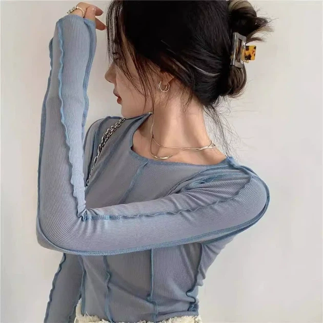 Лонгслів у рубчик з відкритими швами Honey Fashion Accessories XS/S блакитний (50к016) - Фото 2 Лонгслів у рубчик з відкритими швами Honey Fashion Accessories XS/S блакитний (50к016) - изображение 2
