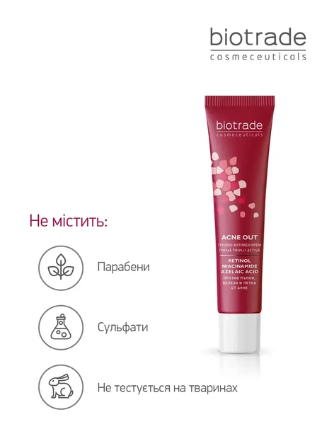 Biotrade (Біотрейд) Acne Out Tri-Active Cream – триактивний крем проти акне та постакне з ретинолом, азелаїновою кислотою та ніацинамідом, 30 мл - зображення 5