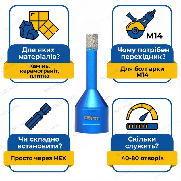 Набор коронок алмазных Tagred TA4088 для бетона болгарки сверла M14 фрезы набор 4 шт в кейсе - Фото 4 Набор коронок алмазных Tagred TA4088 для бетона болгарки сверла M14 фрезы набор 4 шт в кейсе - изображение 4