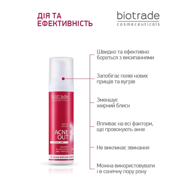 Biotrade (Біотрейд) Acne Out Active Lotion – активний лосьйон для проблемної шкіри з запальними формами акне, 60 мл - Фото 4 Biotrade (Біотрейд) Acne Out Active Lotion – активний лосьйон для проблемної шкіри з запальними формами акне, 60 мл - зображення 4