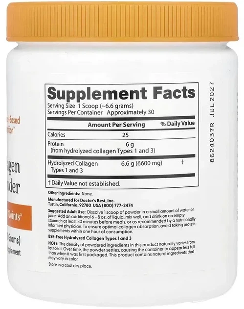 Suplement diety Doctor's Best Pure Collagen Types 1 and 3 Powder 200 g (753950002036) - obraz 2