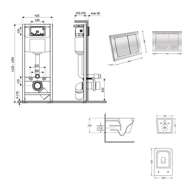 Готовое решение Qtap для ванной комнаты: подвесной унитаз Crow Ultra Quiet 520x360x290 + комплект инсталляции Nest 4 в 1 - изображение 2