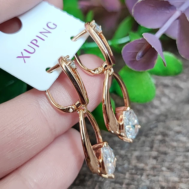Серьги Xuping Jewelry длина 3.7см ширина 1.5см медицинское золото позолота 18К с1434 - изображение 4