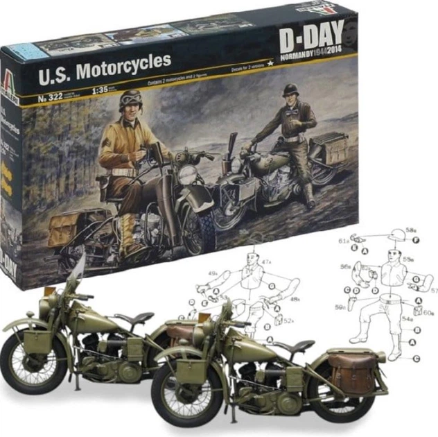 Збірна модель 1:35 мотоцикл U.S. Motorcycles D-Day Normandy 1944/2014 Italeri 0322 - Фото 5 Збірна модель 1:35 мотоцикл U.S. Motorcycles D-Day Normandy 1944/2014 Italeri 0322 - изображение 5