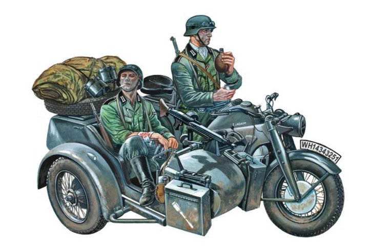 Збірна модель 1:35 мотоцикл Zundapp KS750 з коляскою Italeri 0317 - Фото 1 Збірна модель 1:35 мотоцикл Zundapp KS750 з коляскою Italeri 0317 - изображение 1
