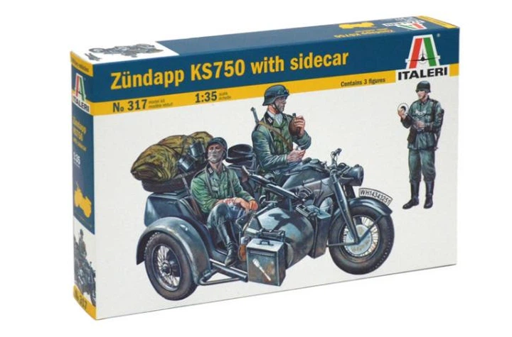 Збірна модель 1:35 мотоцикл Zundapp KS750 з коляскою Italeri 0317 - Фото 2 Збірна модель 1:35 мотоцикл Zundapp KS750 з коляскою Italeri 0317 - изображение 2