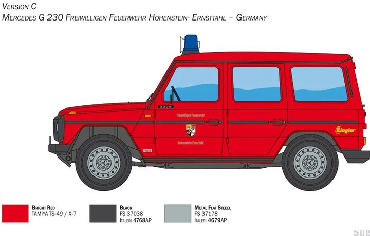Збірна модель 1:24 автомобіль Mercedes Benz G230 Feuerwehr Italeri 3663 - зображення 7