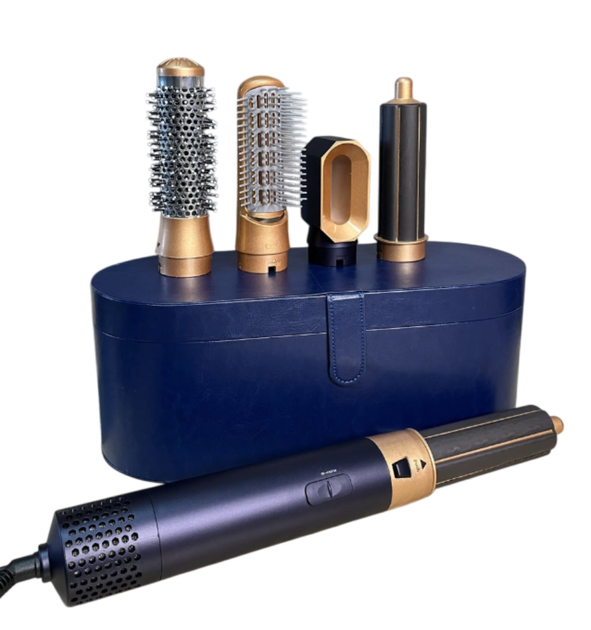 Фен-щетка мультистайлер Hot Air Styler 5 в 1 с насадками для укладки завивки и объёма волос темно-синий в кейсе - изображение 5