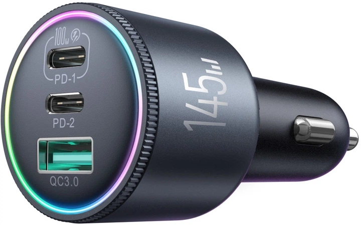 Автомобільний зарядний пристрій JOYROOM JR-CCN07 145W 2xUSB-C USB-A + 100W USB-C Cable Dark Gray (6956116764968) - зображення 4