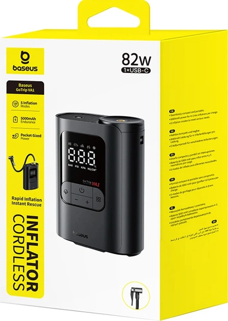 Kompresor bezprzewodowy Baseus GoTrip VA1 Super Mini z 3 końcówkami Czarny (C0119501) - obraz 2