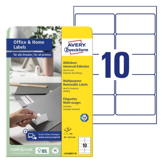 Samoprzylepne etykiety Avery Zweckform Paper 96×50.8 mm Białe 100szt. FSC L4744REV-10 (4004182147443) - obraz 3