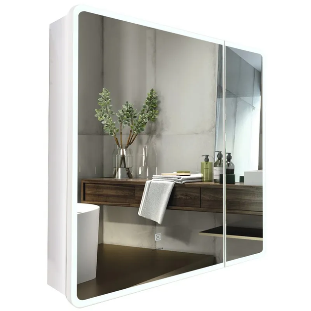 Зеркальный шкафчик Mixxus Premium Olivary CM01-70x70x13 с LED Touch, диммером, регулятором яркости (MI8295) - Фото 1 Зеркальный шкафчик Mixxus Premium Olivary CM01-70x70x13 с LED Touch, диммером, регулятором яркости (MI8295) - изображение 1