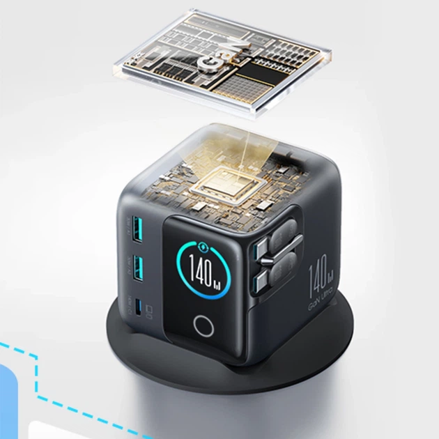 Мережевий зарядний пристрій Joyroom Podix JR-TRD01 GaN 140W Black (6956116762223) - зображення 9