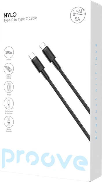Kabel Proove Nylon Type-C - Type-C 100W 1.5m Black (CCPN11002201) - obraz 2