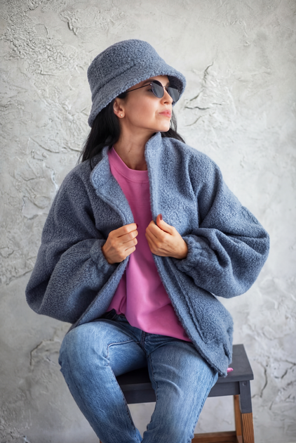 Женская панамка теплая из натуральной шерсти JUGO Bucket Hat Boucle Синий, M / 55-56 - изображение 3