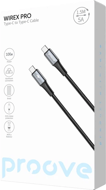 Kabel Proove WireX Pro Type-C - Type-C 100W 1.5m Black (CCWX11002201) - obraz 2