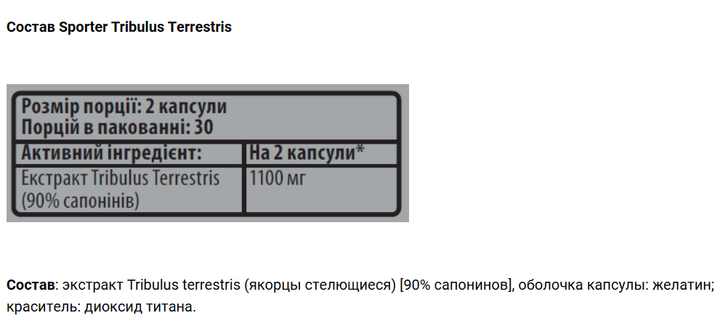 Стимулятор тестостерону Sporter Tribulus Terrestris 120 капс - зображення 2
