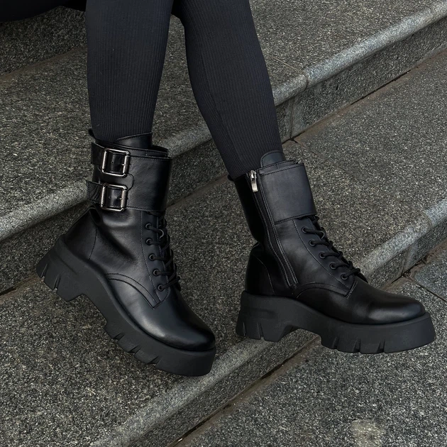 Жіночі черевики високі шкіряні ITstyle Чорні 39 25 см (7078) - зображення 3