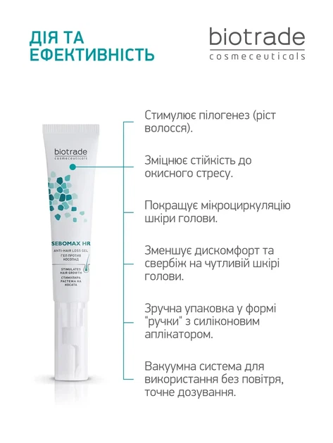 Biotrade (Біотрейд) Sebomax HR Anti-Hair Loss Gel – стимулювальний гель проти випадіння волосся, 26 мл - зображення 5