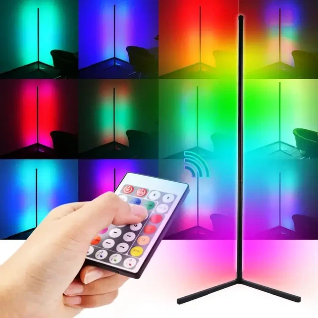 Підлогова кутова RGB лампа торшер з пультом керування 1,2м Кутовий підлоговий нічник світильник - Фото 2 Підлогова кутова RGB лампа торшер з пультом керування 1,2м Кутовий підлоговий нічник світильник - зображення 2