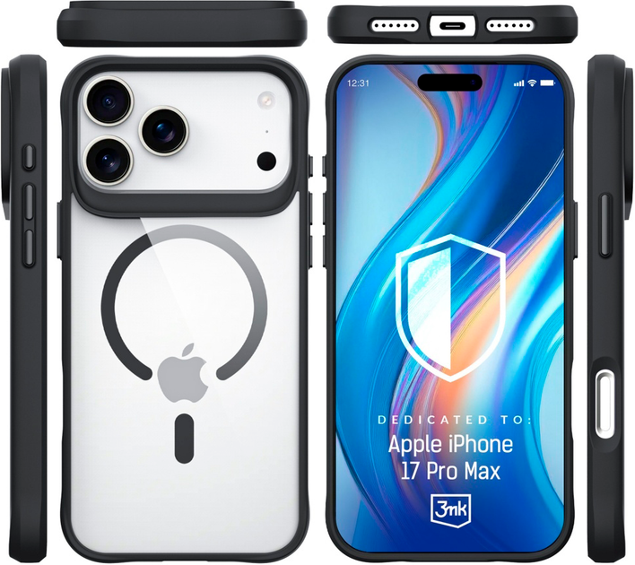 Etui plecki 3MK Satin Armor MagCase do Apple iPhone 17 Pro Max Transparent-Black (5903108665193) - obraz 3