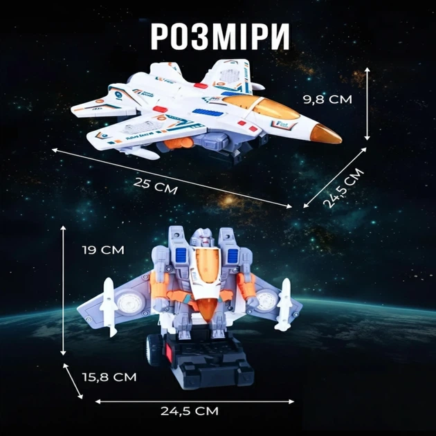 Іграшка трансформер літак 2 в 1 зі світлом та звуковими ефектами - Фото 8 Іграшка трансформер літак 2 в 1 зі світлом та звуковими ефектами - зображення 8