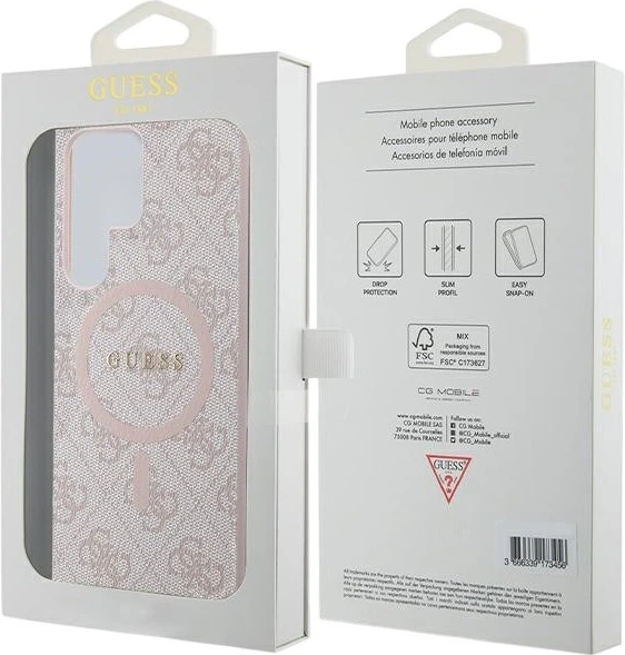 Etui plecki Guess 4G Collection Leather Metal Logo MagSafe do Samsung Galaxy S24 Ultra Pink (GUHMS24LG4GFRP) - obraz 8