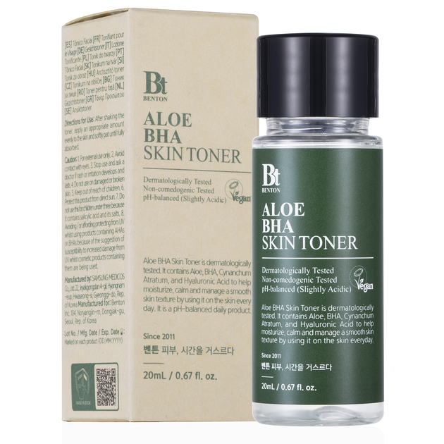 Тонер алое з саліциловою кислотою BentonAloe BHA Skin Toner, Мініатюра 20 мл - Фото 1 Тонер алое з саліциловою кислотою BentonAloe BHA Skin Toner, Мініатюра 20 мл - зображення 1