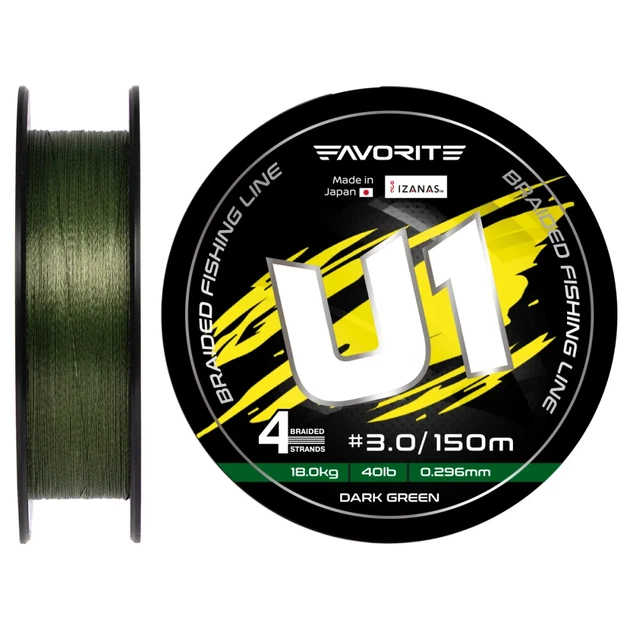 Шнур Favorite U1 PE 4x 150m (dark green) #3.0/0.296mm 40lb/18.0kg - Фото 1 Шнур Favorite U1 PE 4x 150m (dark green) #3.0/0.296mm 40lb/18.0kg - изображение 1