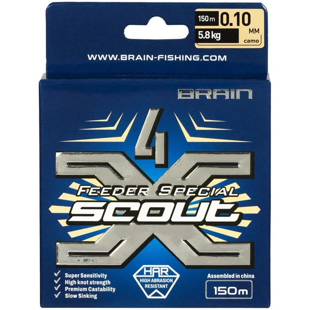 Шнур Brain Scout 4X 150m (camo) 0.100mm 5.8kg - Фото 2 Шнур Brain Scout 4X 150m (camo) 0.100mm 5.8kg - изображение 2