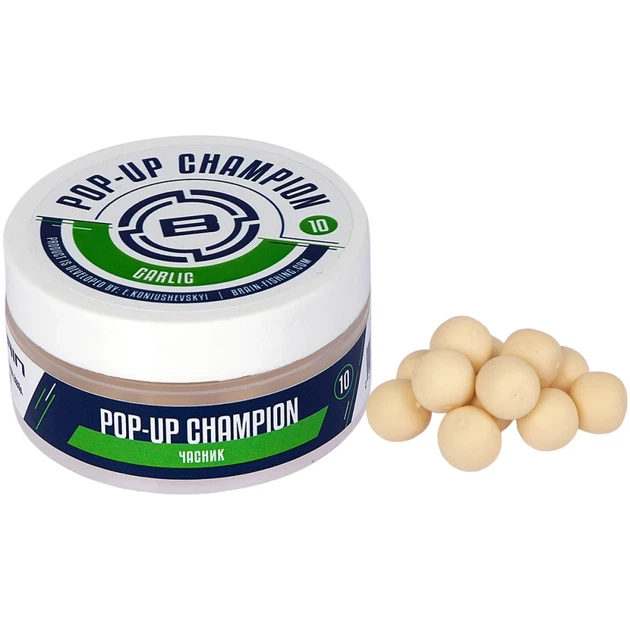 Бойли Brain Champion Pop-Up Garlic (часник) 10mm 34g - Фото 1 Бойли Brain Champion Pop-Up Garlic (часник) 10mm 34g - зображення 1
