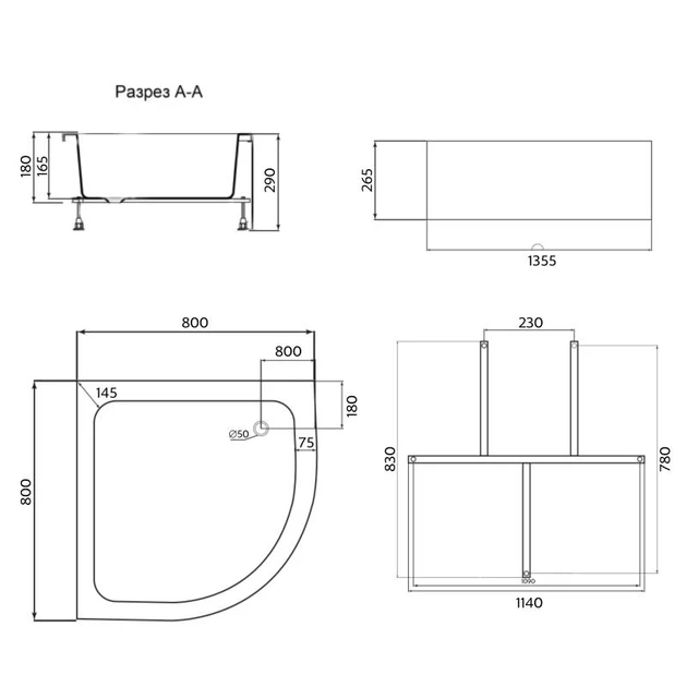 Душовий піддон Lidz KAPIELKA ST80x80x26 з панеллю - изображение 2