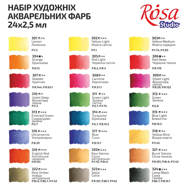 Набір акварельних фарб ROSA Studio картонний пенал 24кол. х 2,5мл кювета 340324 - изображение 5