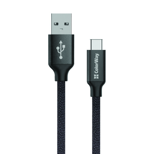 Кабель USB Type-C ColorWay CW-CBUC003-BK 2,1А 1м чорний - Фото 1 Кабель USB Type-C ColorWay CW-CBUC003-BK 2,1А 1м чорний - изображение 1