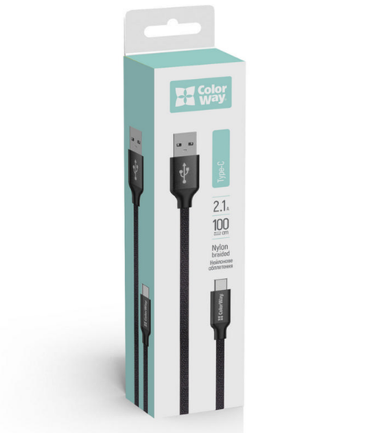 Кабель USB Type-C ColorWay CW-CBUC003-BK 2,1А 1м чорний - Фото 4 Кабель USB Type-C ColorWay CW-CBUC003-BK 2,1А 1м чорний - изображение 4