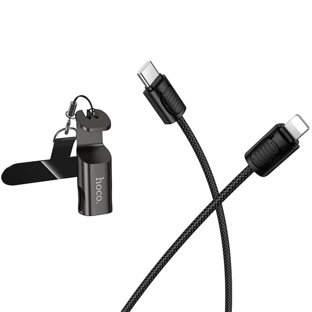 Дата кабель Hoco X126 Experto Type-C to Lightning 30W + Phone Holder & Lanyard (0.35m) Black - Фото 5 Дата кабель Hoco X126 Experto Type-C to Lightning 30W + Phone Holder & Lanyard (0.35m) Black - зображення 5